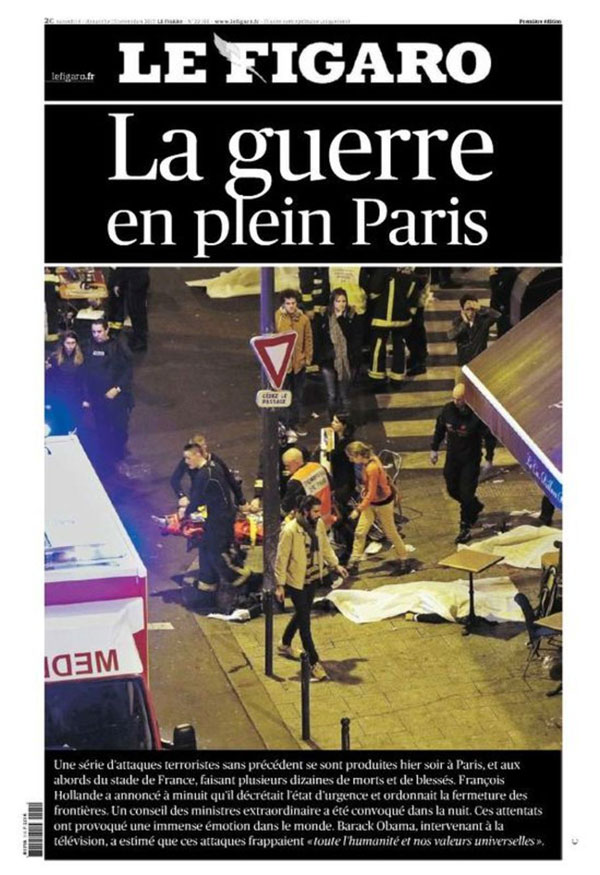 Shock, horror and outrage over Paris attacks on French newspaper front page