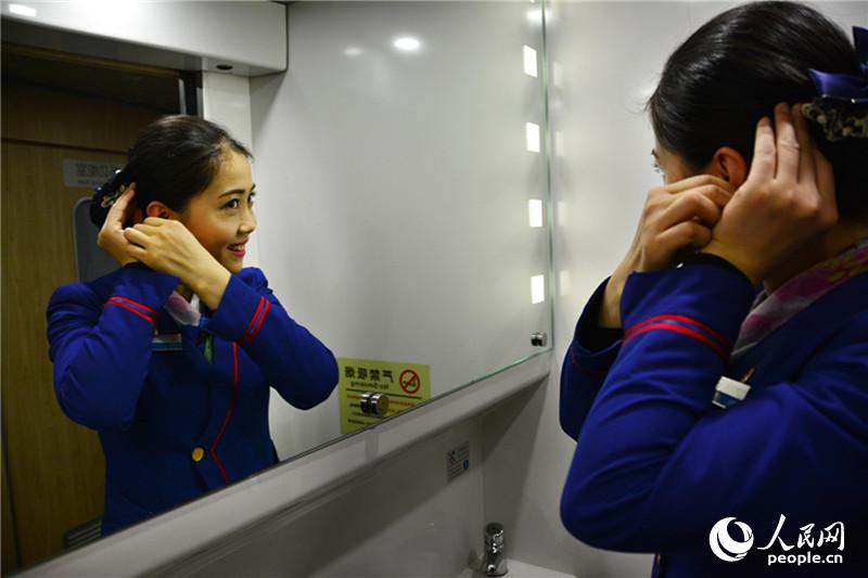 Bullet train crew for the Spring Festival travel rush