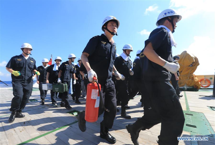 Rescue and fire drills held on China's patrol vessel Haixun 01