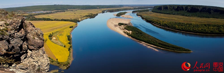 Magnificent autumn scenery of Huma River in northeast China