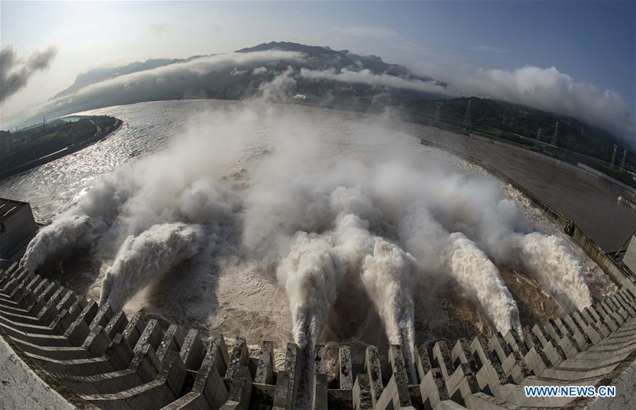 Floodwater discharged from Three Gorges Dam in Hubei