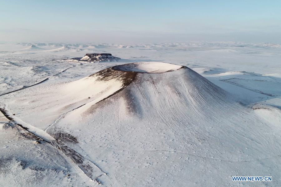 Scenery of snow-covered volcanoes in Inner Mongolia