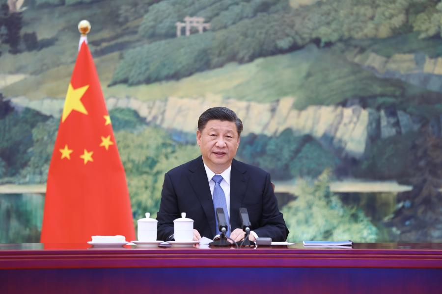 Chinese President Xi Jinping hears a work report delivered via video link by Chief Executive of the Hong Kong Special Administrative Region (HKSAR) Carrie Lam on the HKSAR government’s work in 2020, its COVID-19 response and other situations, in Beijing, capital of China, Jan. 27, 2021. (Xinhua/Ju Peng)