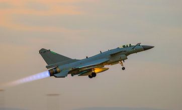 Fighter jet takes off during flight training