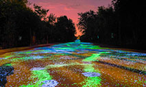 Fluorescent footpath glows under the night sky in Chongqing