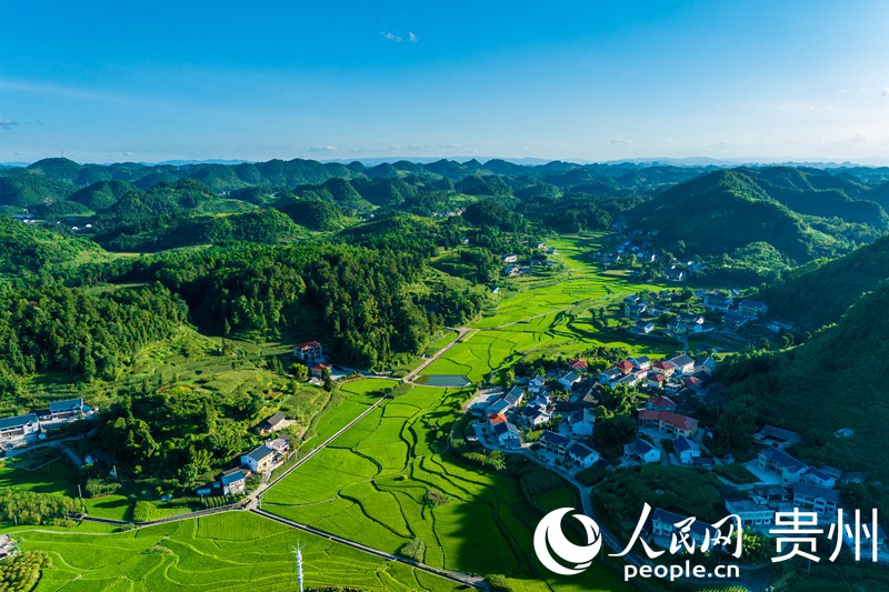 Aerial view of beautiful village in SW China’s Guizhou