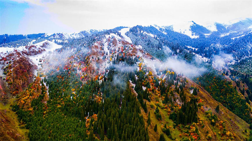 Snow turns Duolang Canyon in China's Xinjiang into 'colorful oil painting'