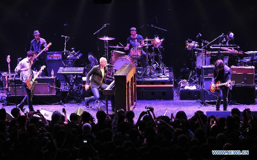 American piano rock band "The Fray" performs in a concert at Tango Club in Beijing, capital of China, Nov. 14, 2012. The band was formed in 2002 and featured by the use of the piano as the lead instrument in their music. (Xinhua/Xiao Xiao)