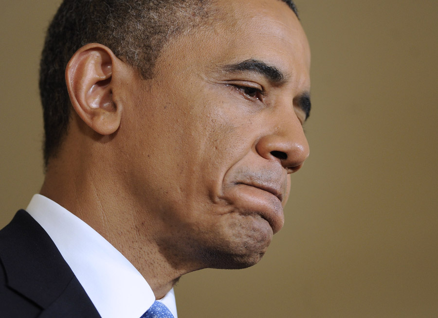 U.S. president Barack Obama announces at a press conference that Vice President Biden has submitted the suggestions over the gun control policies and he will put the gun control to the public in the week in the White House, Washington D.C., U.S., Jan. 14, 2013. (Xinhua/Zhang Jun)