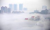 Scenery of fog-shrouded Weihai, China's Shandong