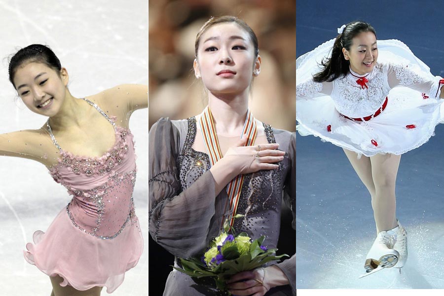 Li Zijun, Chinese figure skater (L) ;Yuan Kim, Korean figure skater (M) ; Mao Asada, Japanese figure skater (R)Who do you think is the loveliest and beautiful figure skater? (Photo/Xinhuanet.com)