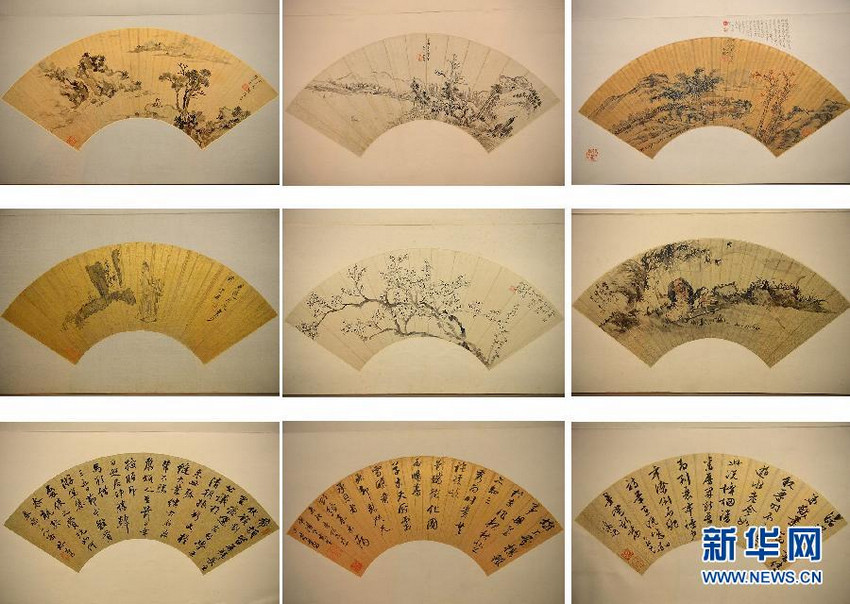 A fan art exhibition at the National Museum of China displays 90 pieces from its collection of antique fan paintings which date back to the Ming and Qing dynasties (1368-1911). The works, including those by well-established artists such as Wen Zhengming and Dong Qichang, fall into four categories, namely, mountain-and-water, flower-and-bird, human figures and calligraphy. The exhibition will run until March 28, 2014. (Xinhua)