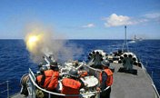 Speedboat flotilla in marine training