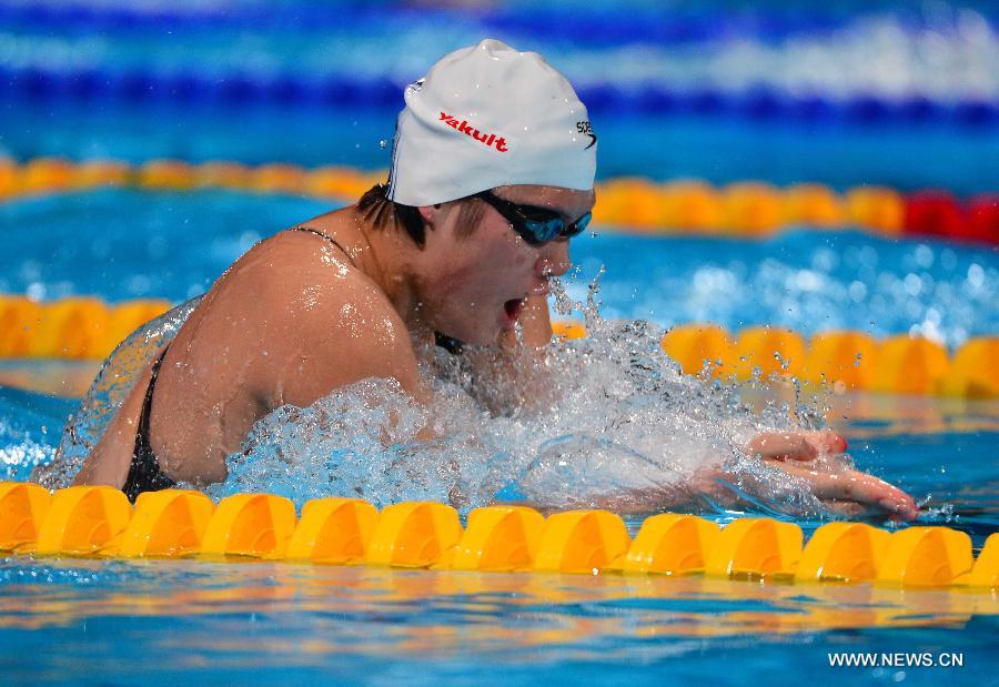 China's Ye Shiwen competes in the heats of the women's 200m individual medley swimming event on day 9 of the FINA World Championships at Palau Sant Jordi in Barcelona on July 28, 2013. (Xinhua/Guo Yong) 