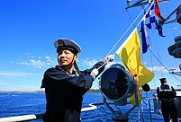 China's destroyer Qingdao sails out of Sydney Harbor