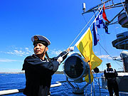 China's destroyer Qingdao sails out of Sydney Harbor