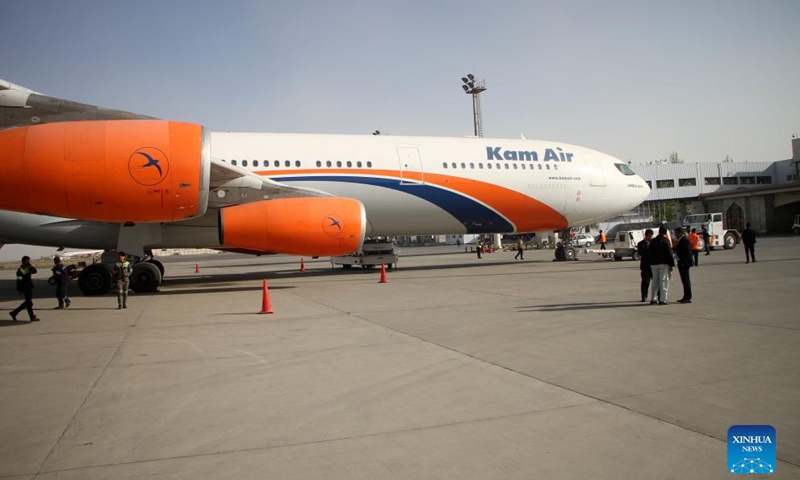 Photo taken on Oct. 31, 2021 shows a cargo plane during a ceremony of resuming the export of pine nuts to China, at Kabul International Airport in Kabul, Afghanistan. Afghanistan on Sunday resumed export of pine nuts to China, a Taliban spokesman confirmed.Photo:Xinhua