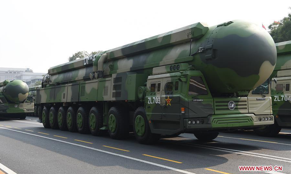 The formation of Dongfeng-41 nuclear missiles takes part in a military parade celebrating the 70th anniversary of the founding of the People's Republic of China (PRC) in Beijing, capital of China, Oct. 1, 2019. (Xinhua/Xia Yifang)