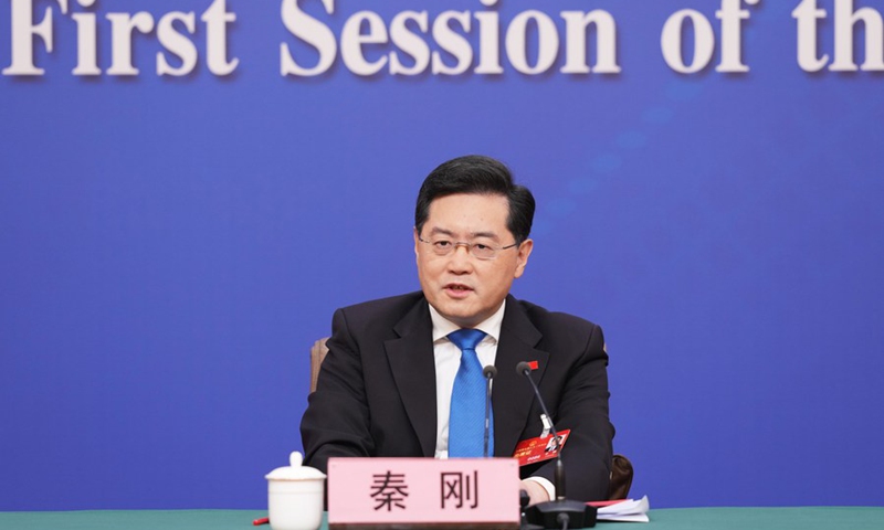 Chinese Foreign Minister Qin Gang attends a press conference on China's foreign policy and foreign relations on the sidelines of the first session of the 14th National People's Congress (NPC) in Beijing, capital of China, March 7, 2023. Photo: Xinhua